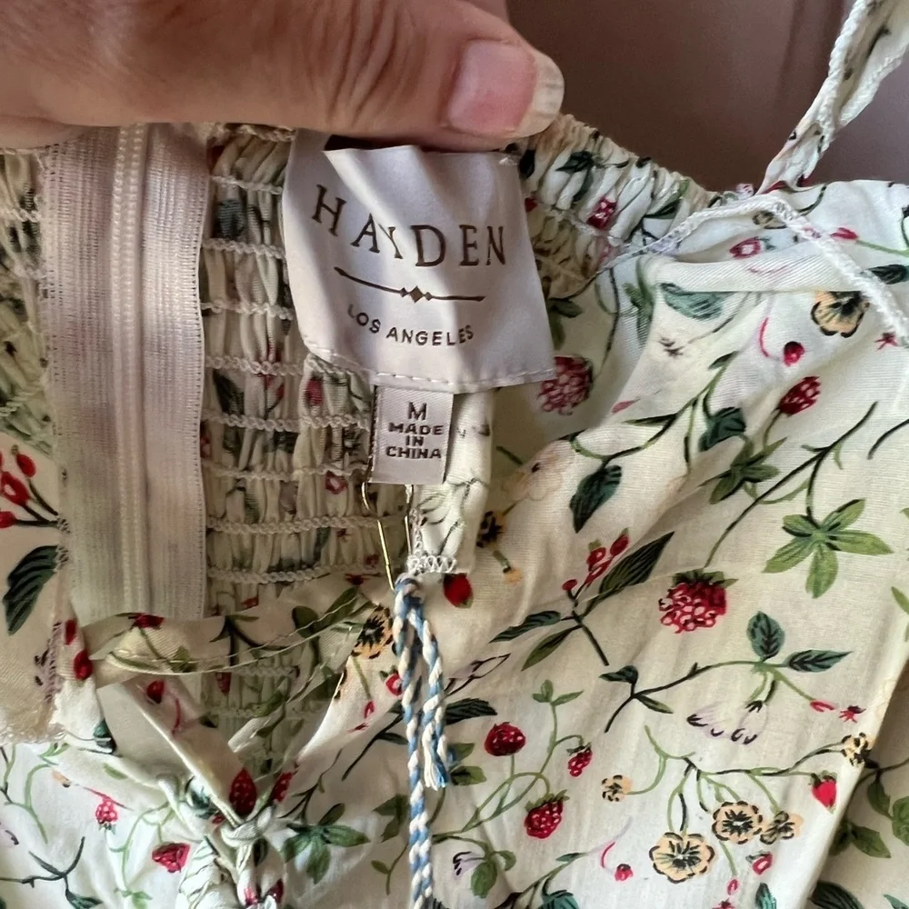 Hayden LA Women's White Green/Red Print Smocked  Back Tunic Sun Mini Dress #1372